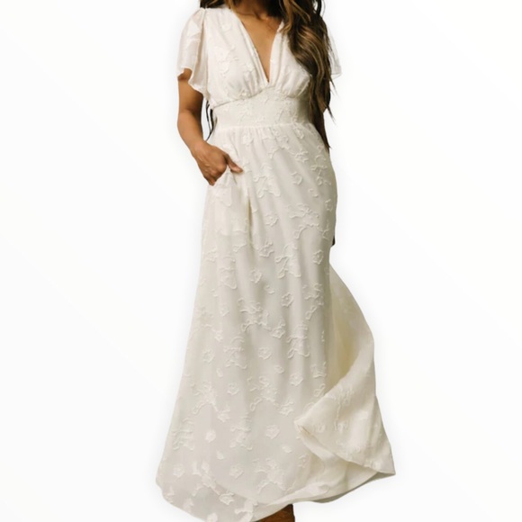 Baltic Born Dresses & Skirts - Baltic Born Evelyn Smocked Maxi Dress in Off White Deep V Neck